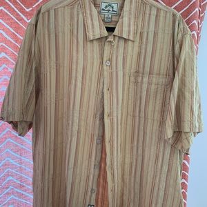 Mens silk orange-y striped button down XL